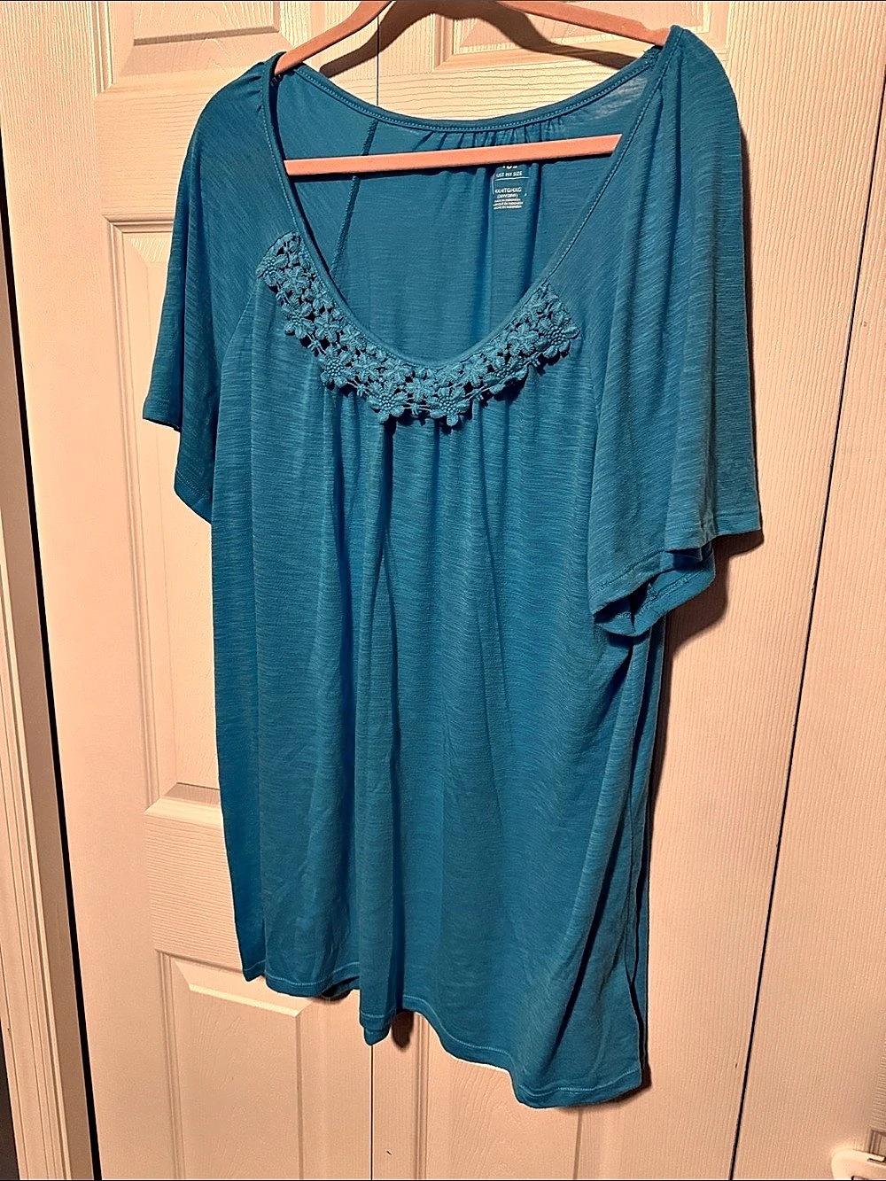 JM Collection Crochet Neck Tunic in Blue Size 4X